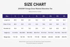 Size chart for 200GSM Vintage Snow Washed Sleeveless Tee (measurements in inches)