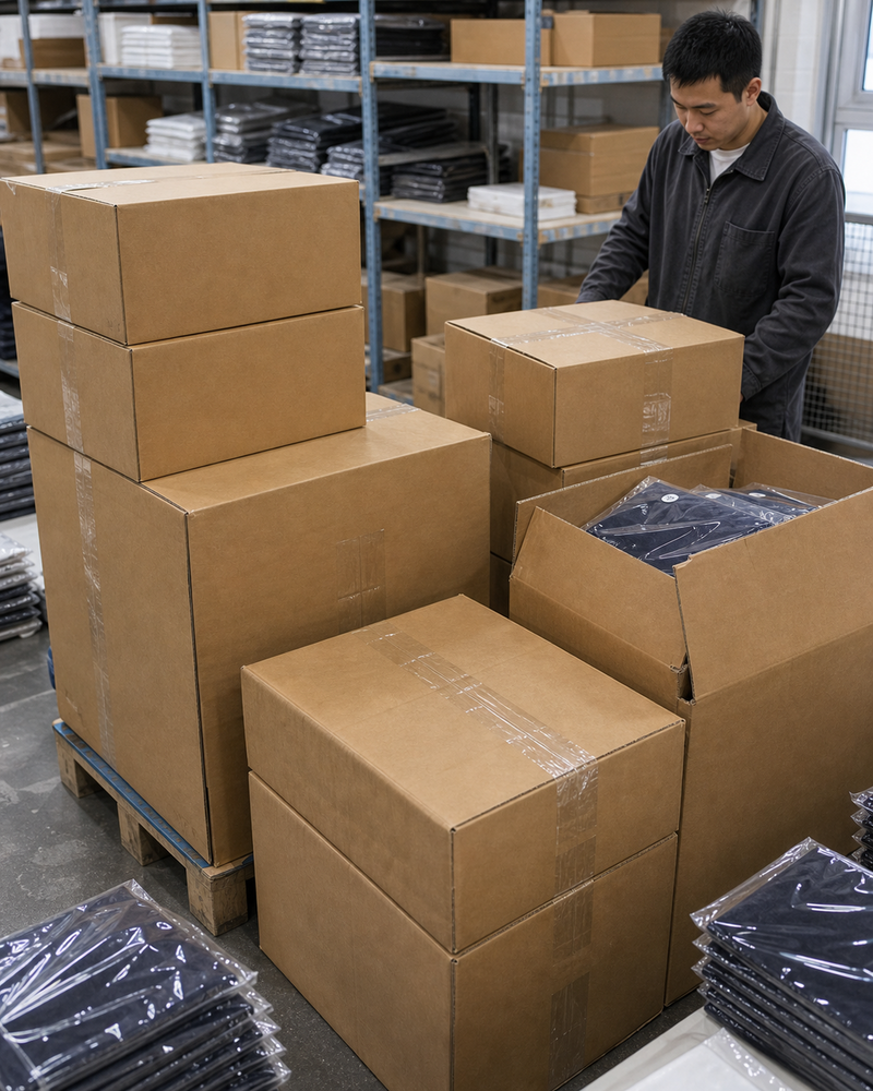 Garments stored at a supplier-operated warehouse in China
