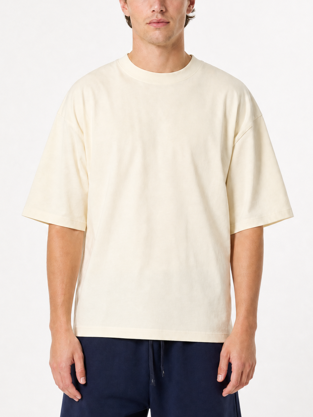 230GSM Solid Color Tee - Almond - Model View