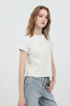 240GSM Women Pigment Dye Washed Cropped Tee - Dark Gray - Model View