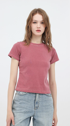 240GSM Women Pigment Dye Washed Cropped Tee - Pink - Model View