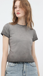 240GSM Women Ombre Washed Cropped Tee - Gray - Model View