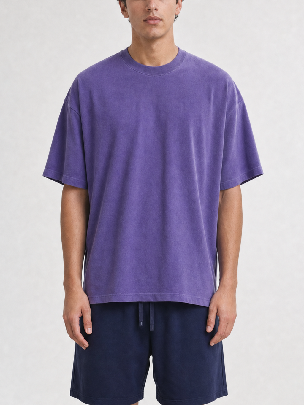 260GSM Pigment Dye Washed Tee - Purple - Model View