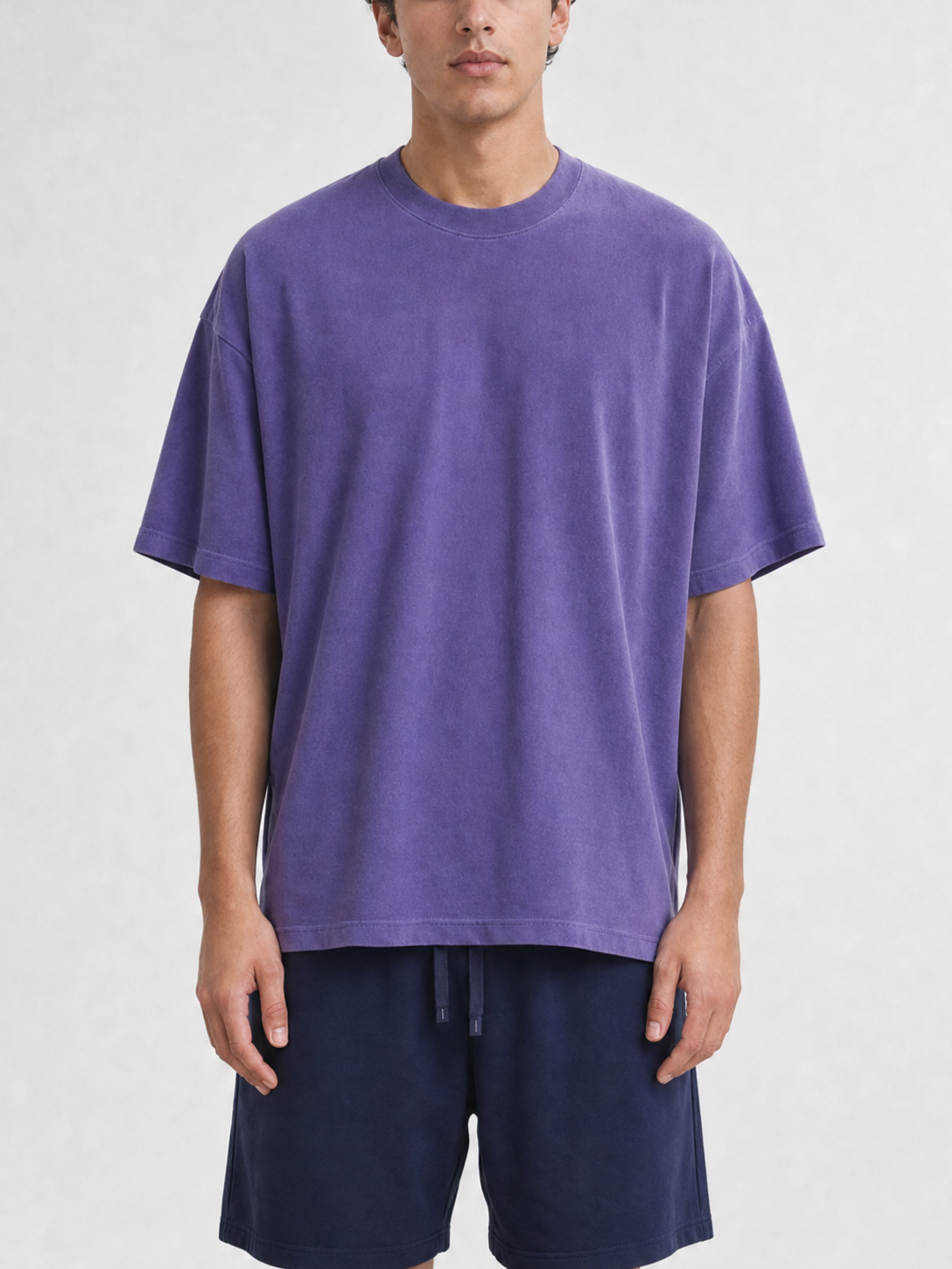 260GSM Pigment Dye Washed Tee - Purple - Model View