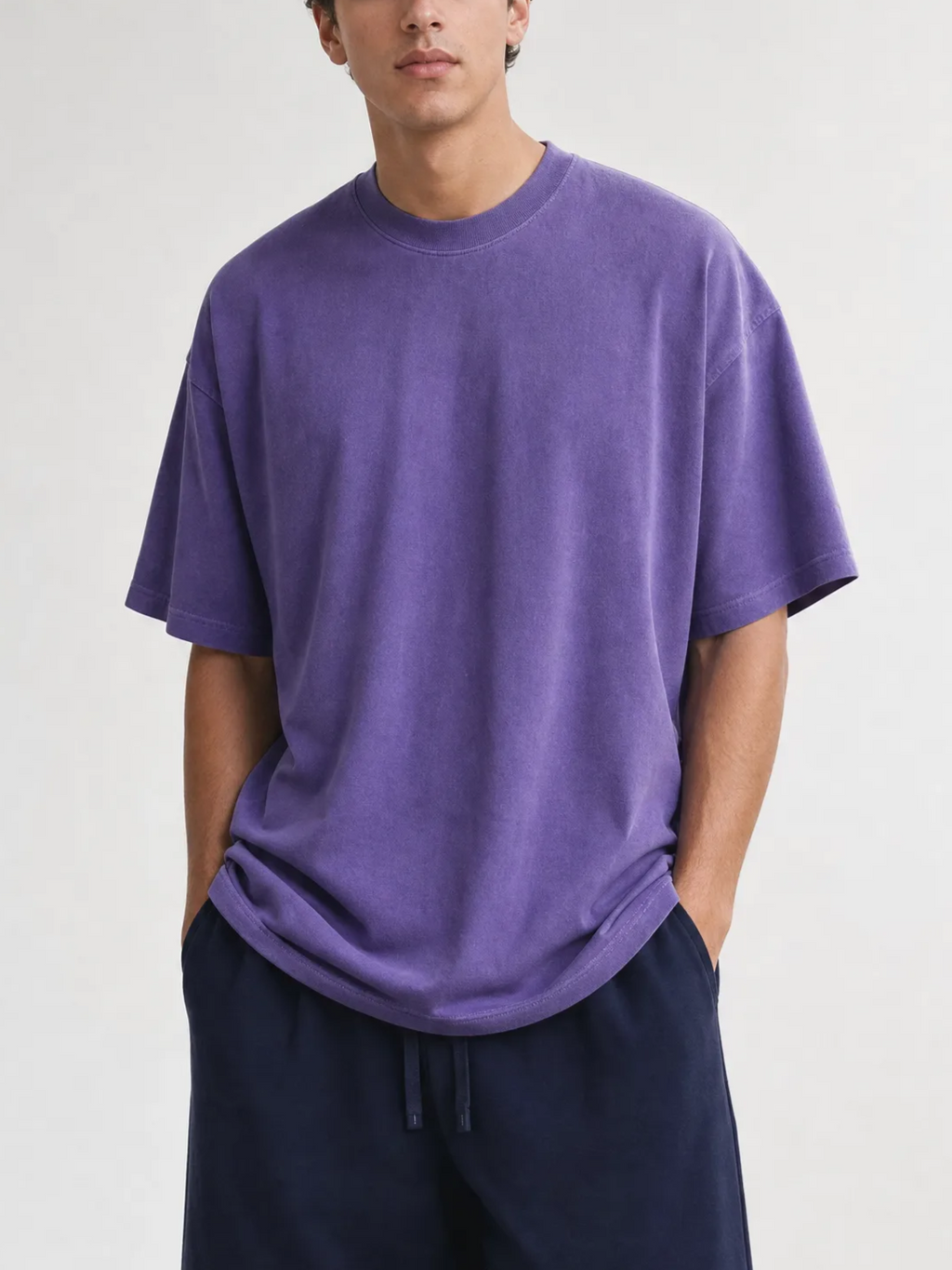 260GSM Pigment Dye Washed Tee - Purple - Model View