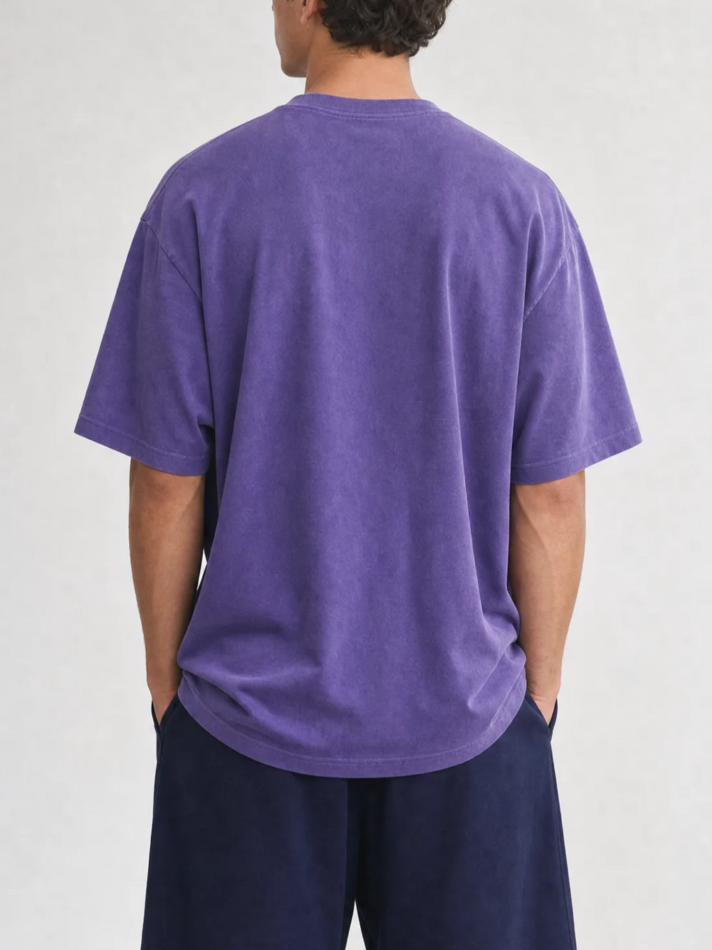 260GSM Pigment Dye Washed Tee - Purple - Model View