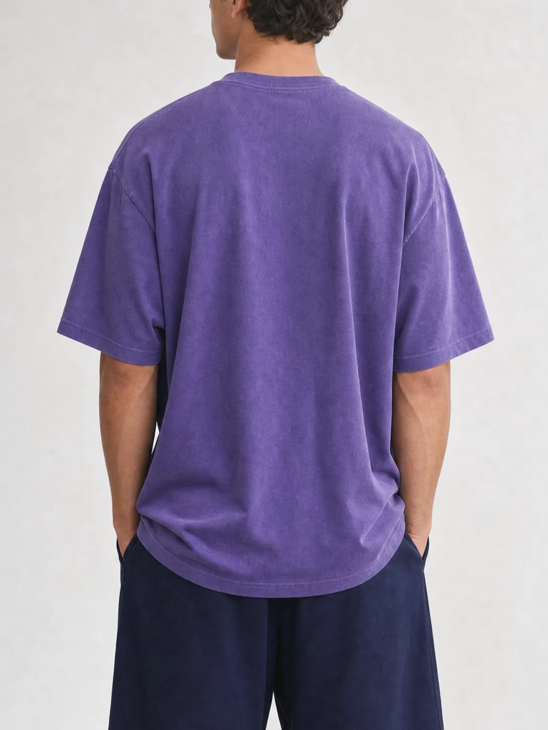 260GSM Pigment Dye Washed Tee - Purple - Model View