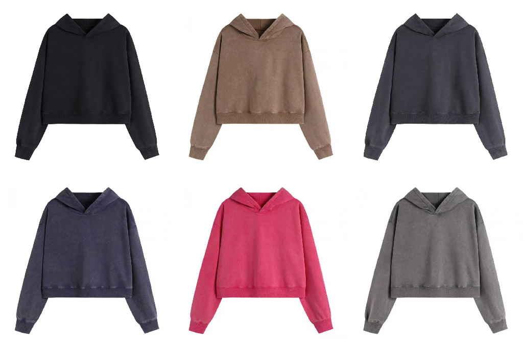 400GSM Women Washed Drop Shoulder Cropped Pullover Hoodie - Color Options