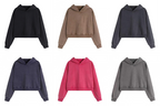 400GSM Women Washed Drop Shoulder Cropped Pullover Hoodie - Color Options
