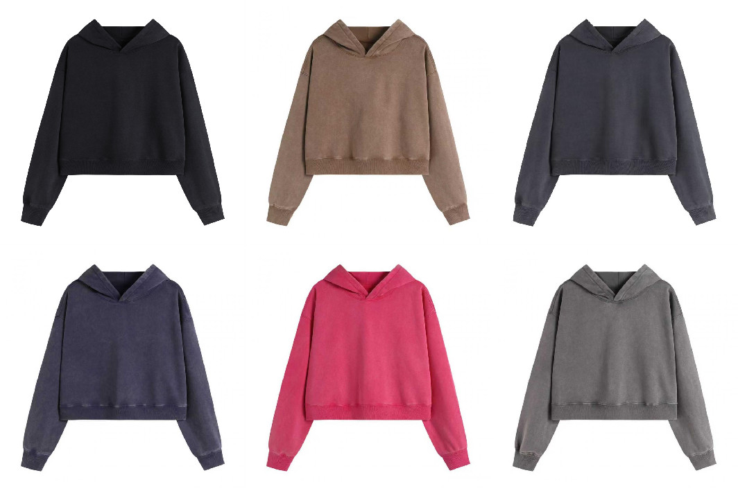 400GSM Women Snow Washed Drop shoulder Cropped Pullover Hoodie - Available Color Options
