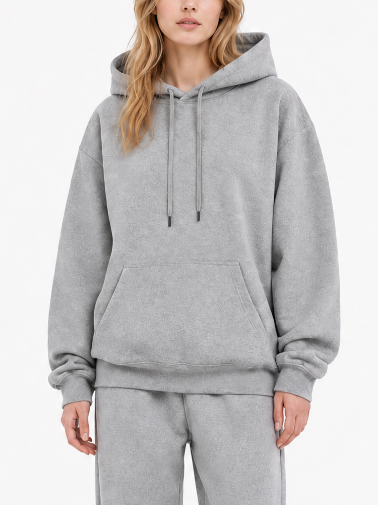 300GSM Solid Color Hoodie - Gray - Model View