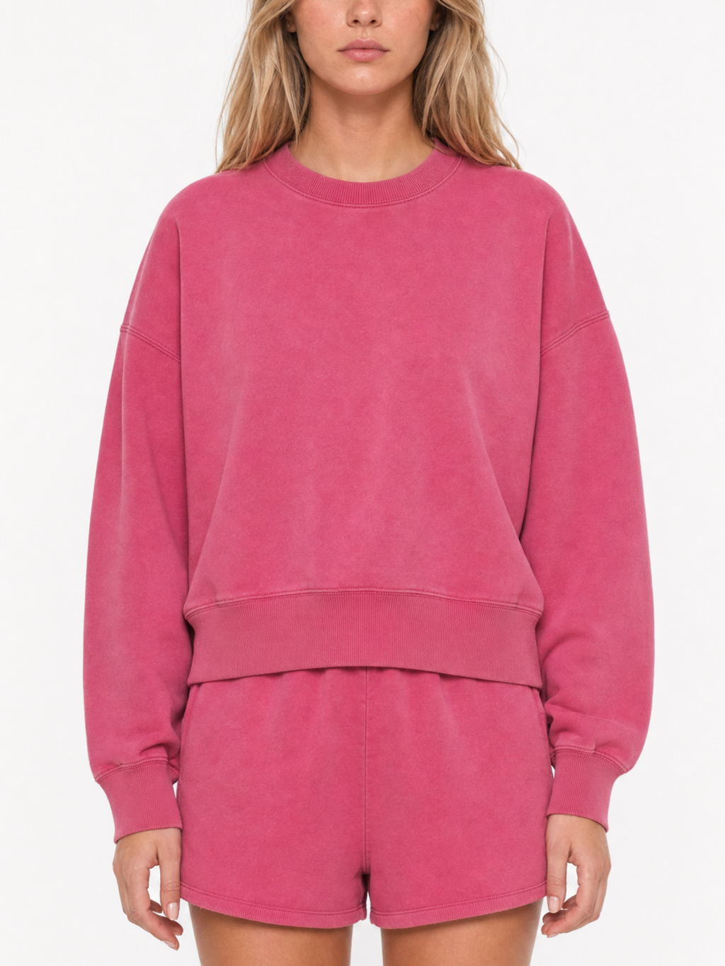 400GSM Women Snow Washed Drop shoulder Cropped Crewneck