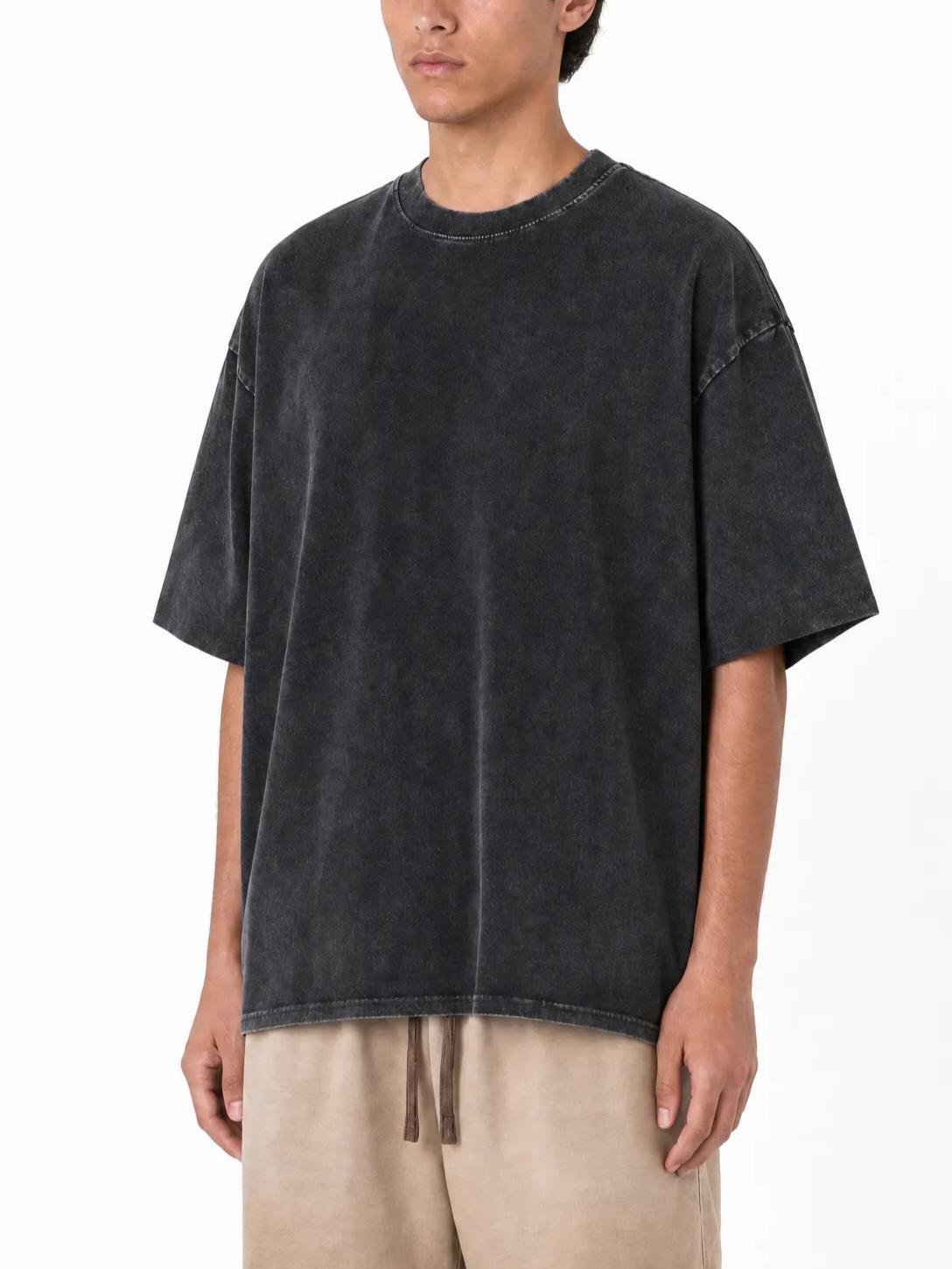 270GSM Vintage Snow Washed Tee - Black - Model View