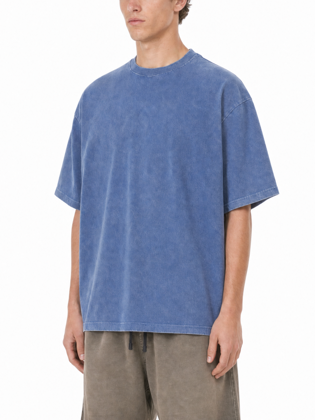 230GSM Vintage Snow Washed Tee - Steel Blue - Model View
