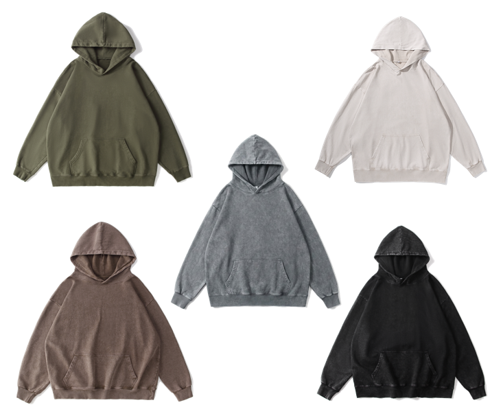 350GSM Snow Washed Pullover Hoodie - Available Color Options