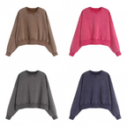 400GSM Women Washed Drop Shoulder Cropped Crewneck - Color Options