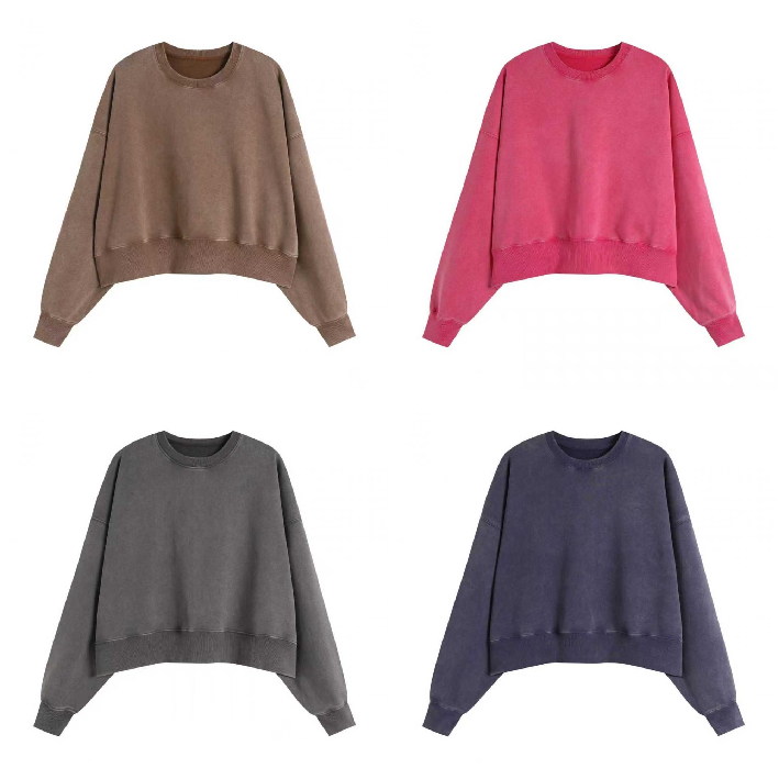 400GSM Women Snow Washed Drop shoulder Cropped Crewneck - Available Color Options