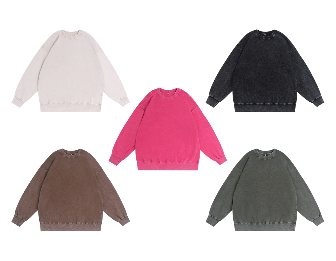 350GSM Snow Washed Crewneck Sweatshirt Midweight - Available Color Options