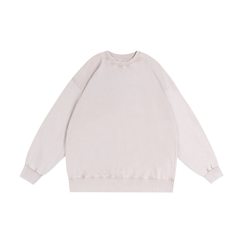 350GSM Snow Washed Crewneck Sweatshirt Midweight - White - Front View
