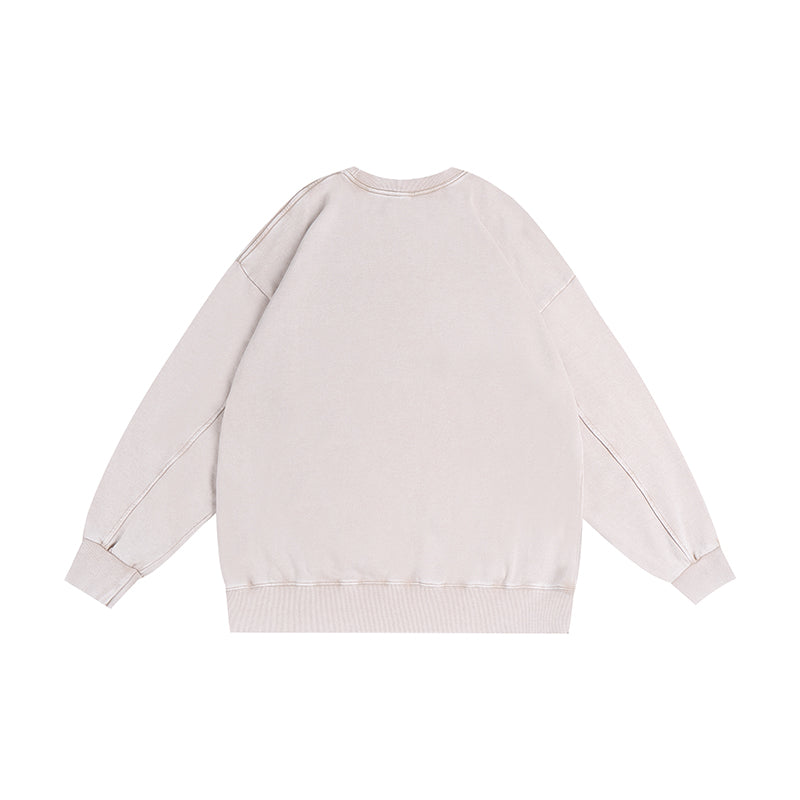 350GSM Snow Washed Crewneck Sweatshirt Midweight - White - Back View
