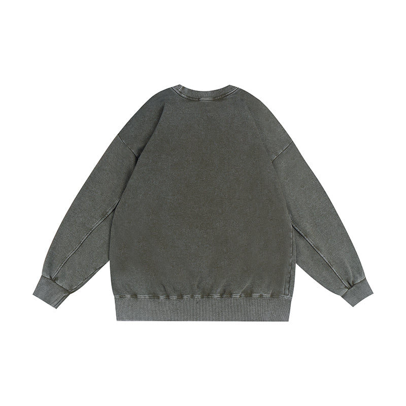 350GSM Snow Washed Crewneck Sweatshirt Midweight - Deep Slate Green - Back View
