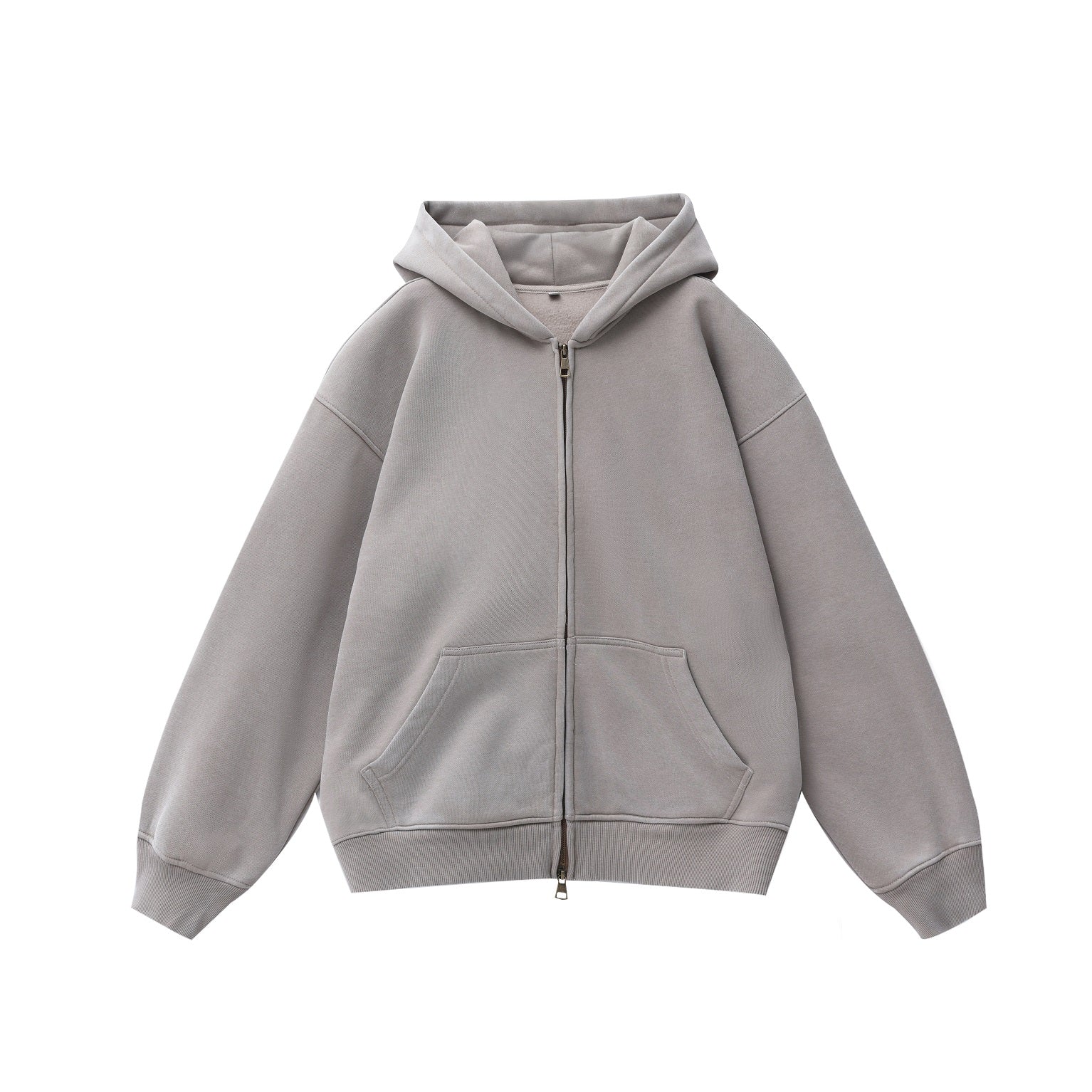 380GSM Zip Up Fleece Snow Washed Hoodie - Light Gray - Front View