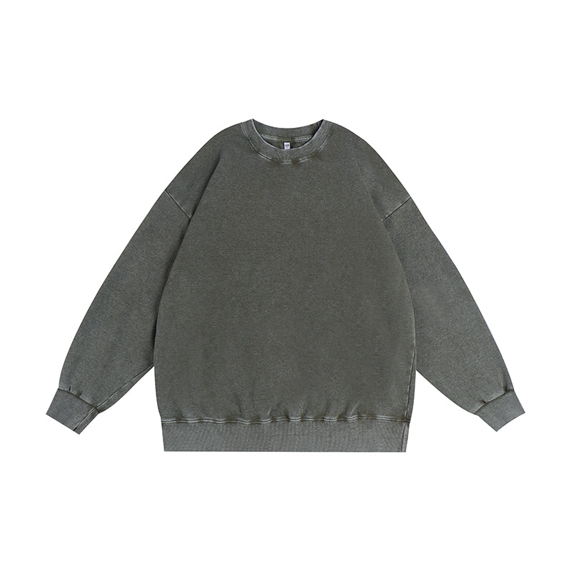 350GSM Snow Washed Crewneck Sweatshirt Midweight - Deep Slate Green - Front View