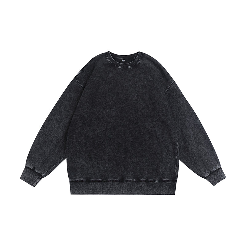 350GSM Snow Washed Crewneck Sweatshirt Midweight - Black - Front View