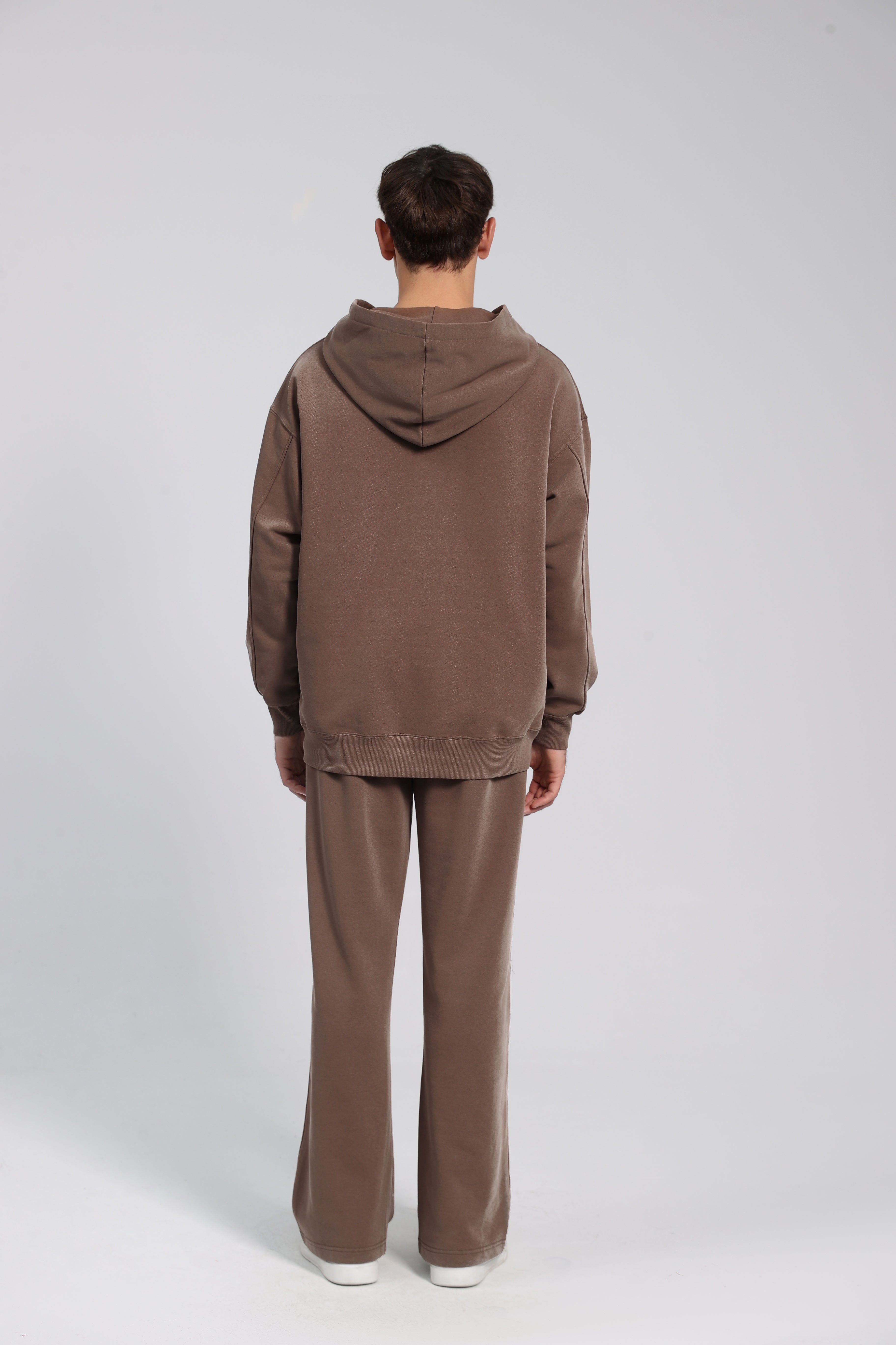 380GSM Zip Up Fleece Hoodie - Brown - Model Shot
