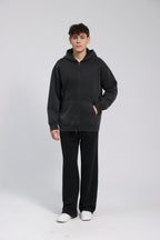 380GSM Zip Up Fleece Hoodie - Black - Model Shot