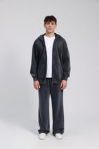 380GSM Zip Up Fleece Hoodie - Gray - Model Shot