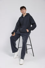 380GSM Zip Up Fleece Hoodie - Gray - Model Shot