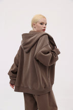 380GSM Zip Up Fleece Hoodie - Brown - Model Shot