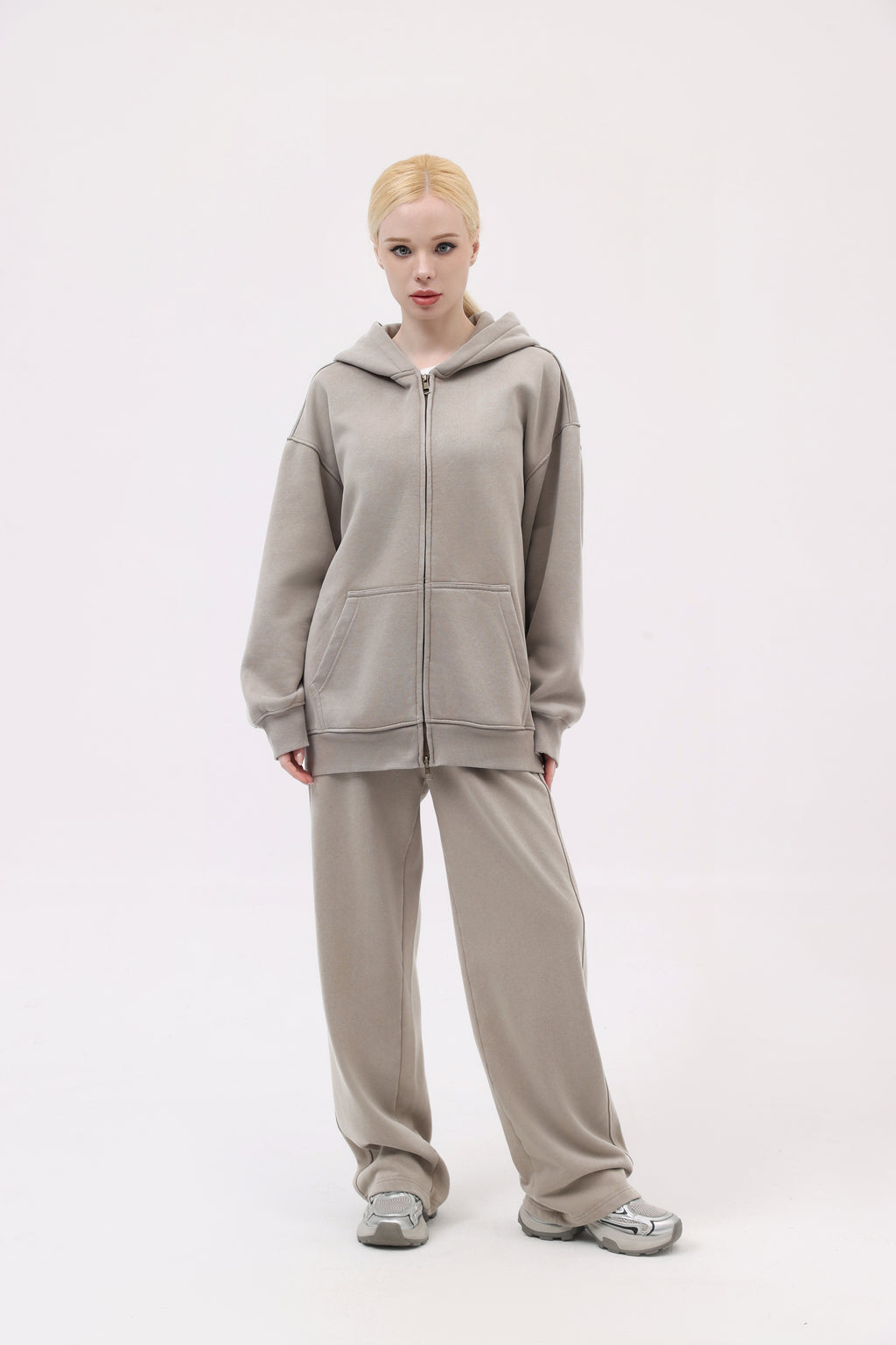 380GSM Zip Up Fleece Hoodie - Navy - Model Shot