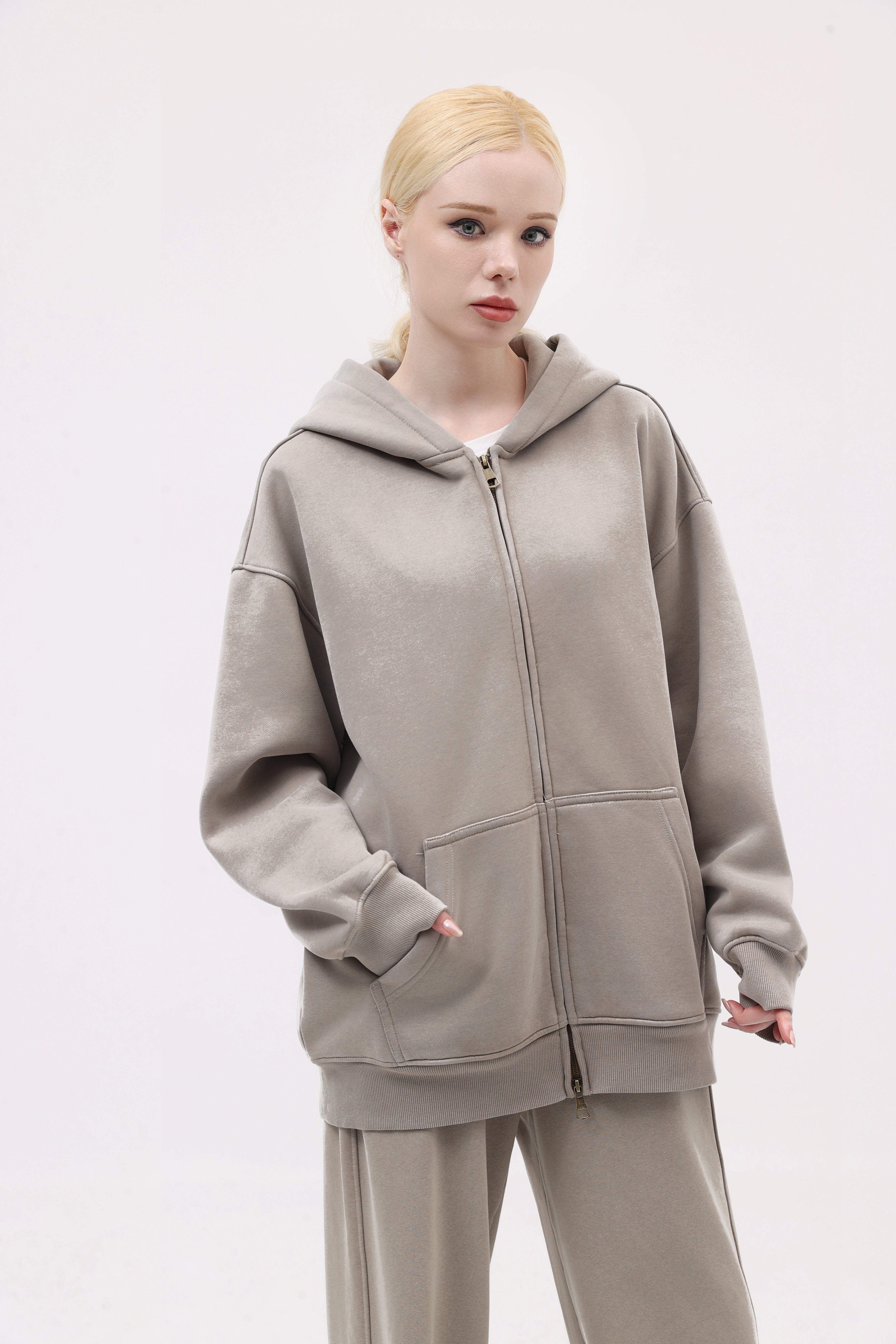 380GSM Zip Up Fleece Hoodie - Navy - Model Shot