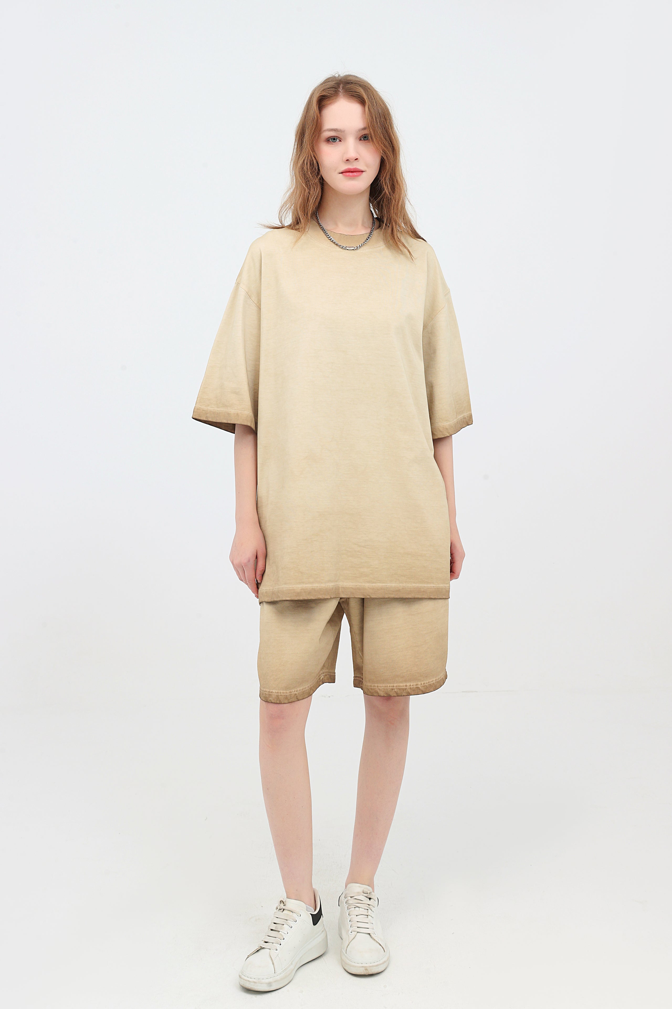 230GSM Ombre Washed Tee - Khaki - Model View