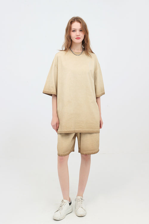 230GSM Ombre Washed Tee - Khaki - Model View