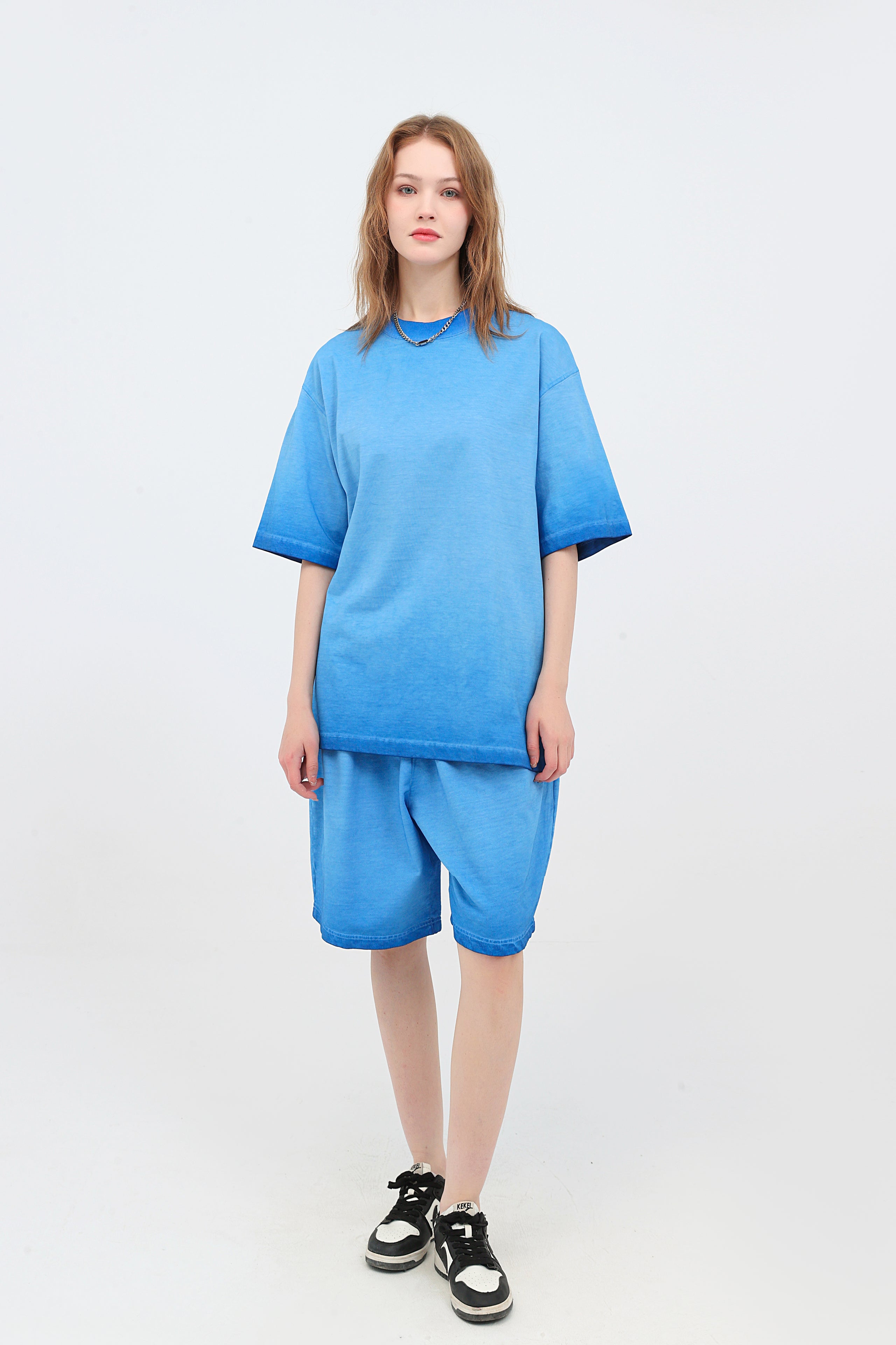 230GSM Ombre Washed Tee - Blue - Model View
