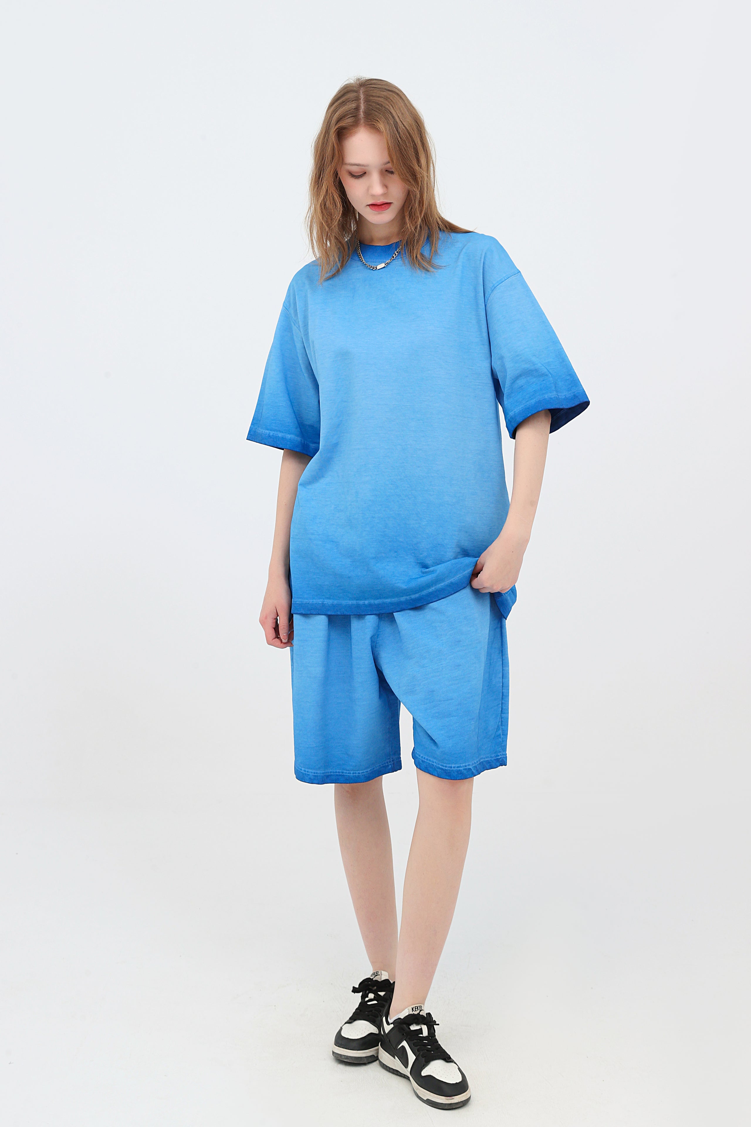 230GSM Ombre Washed Tee - Blue - Model View