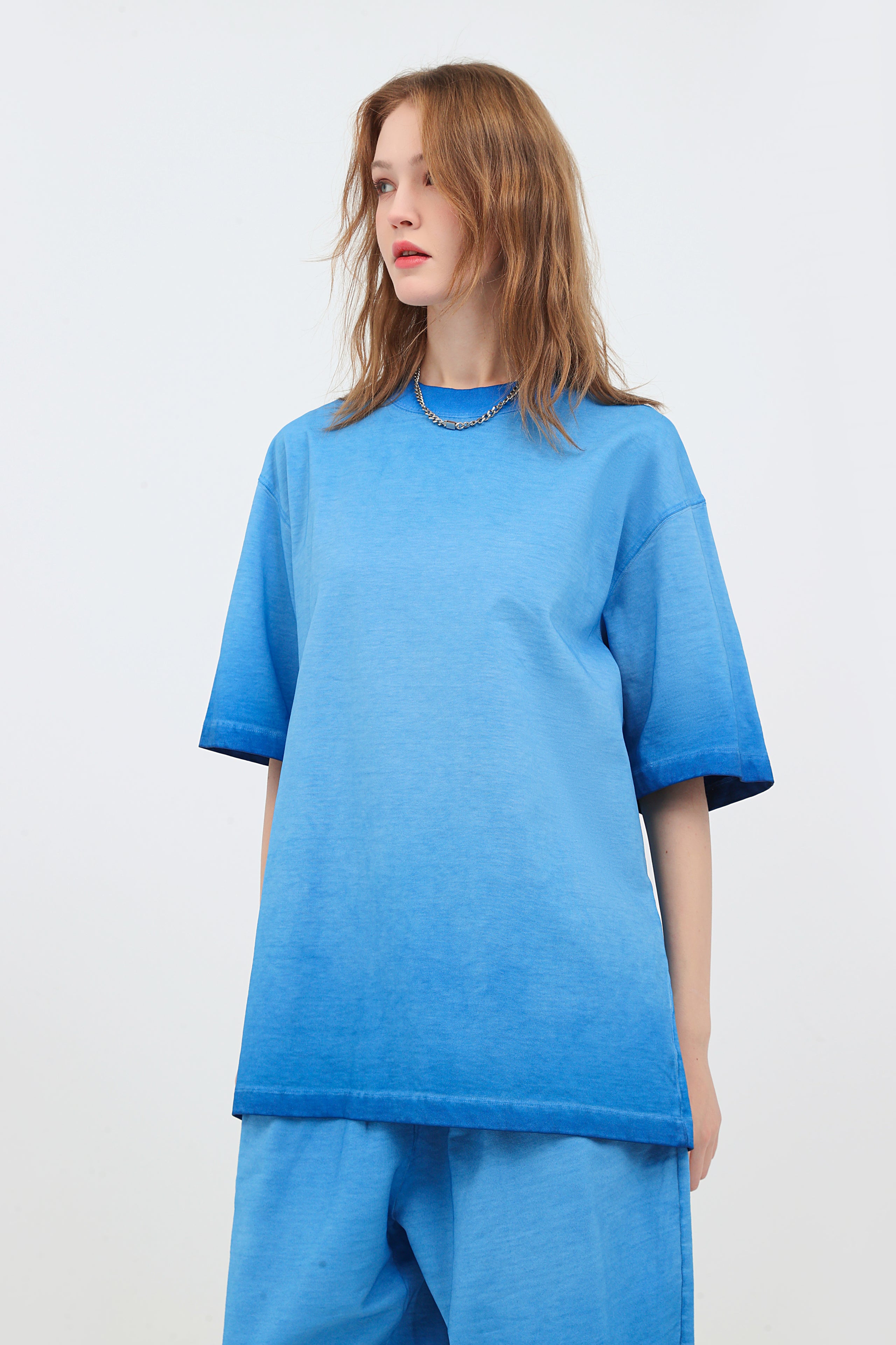 230GSM Ombre Washed Tee - Blue - Model View