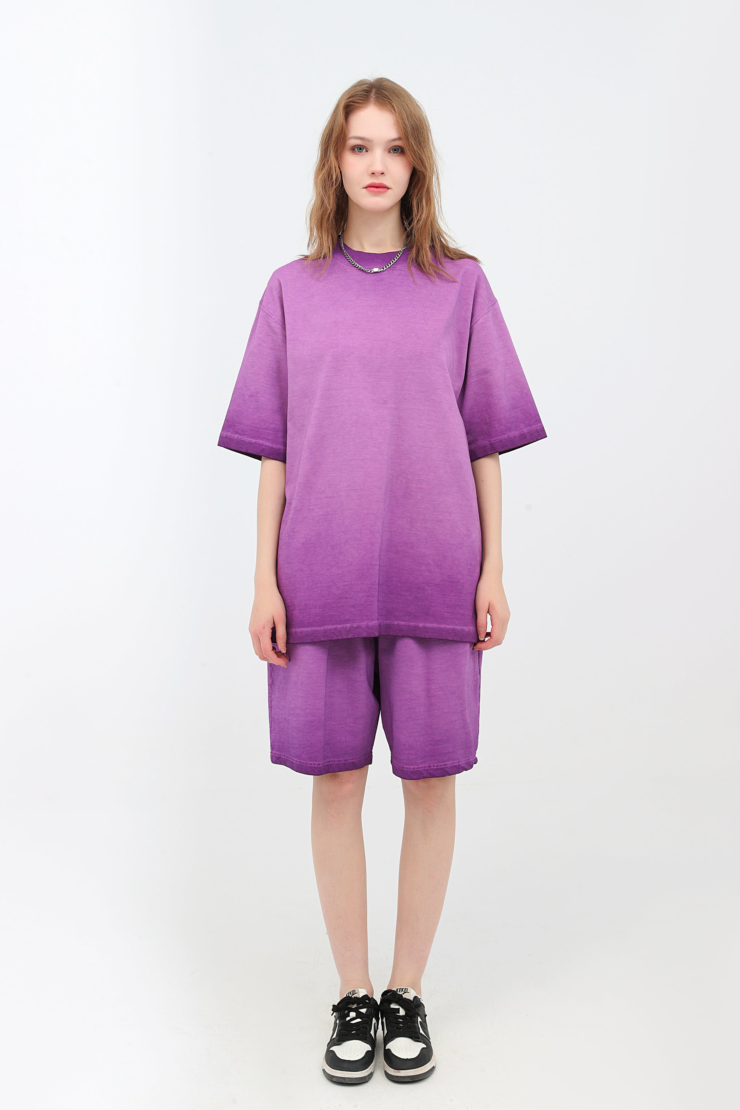 230GSM Ombre Washed Tee - Purple - Model View