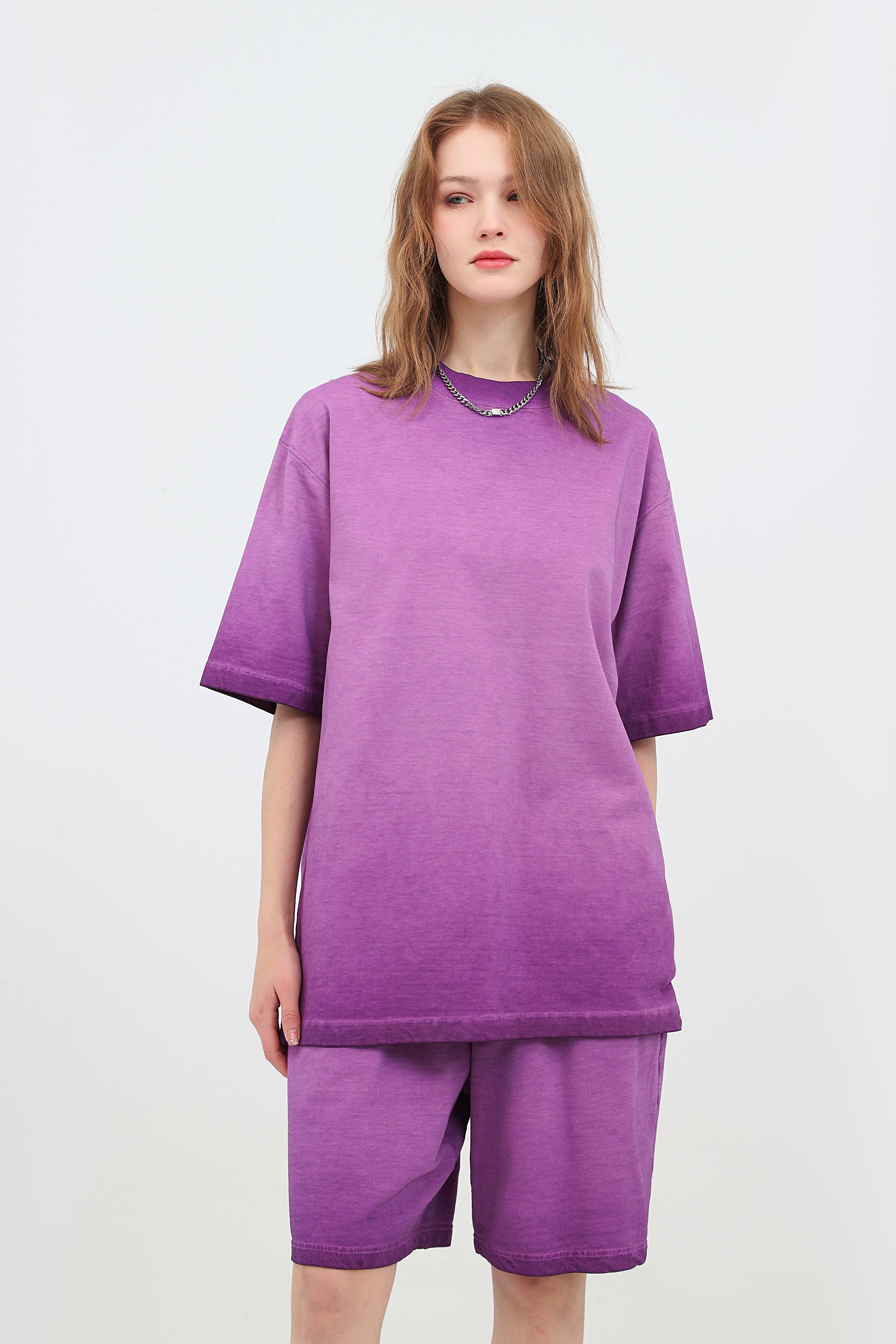 230GSM Ombre Washed Tee - Purple - Model View