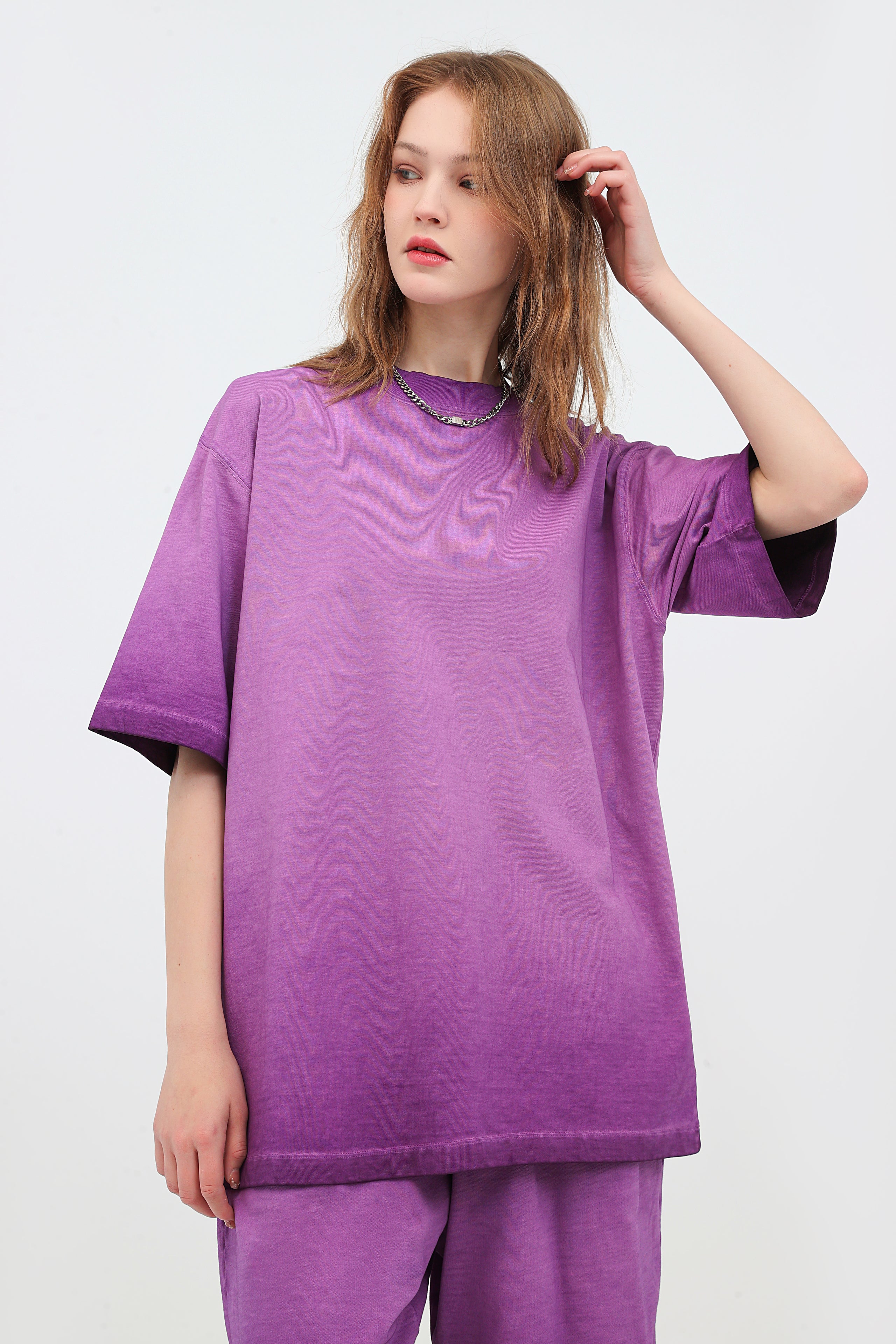 230GSM Ombre Washed Tee - Purple - Model View