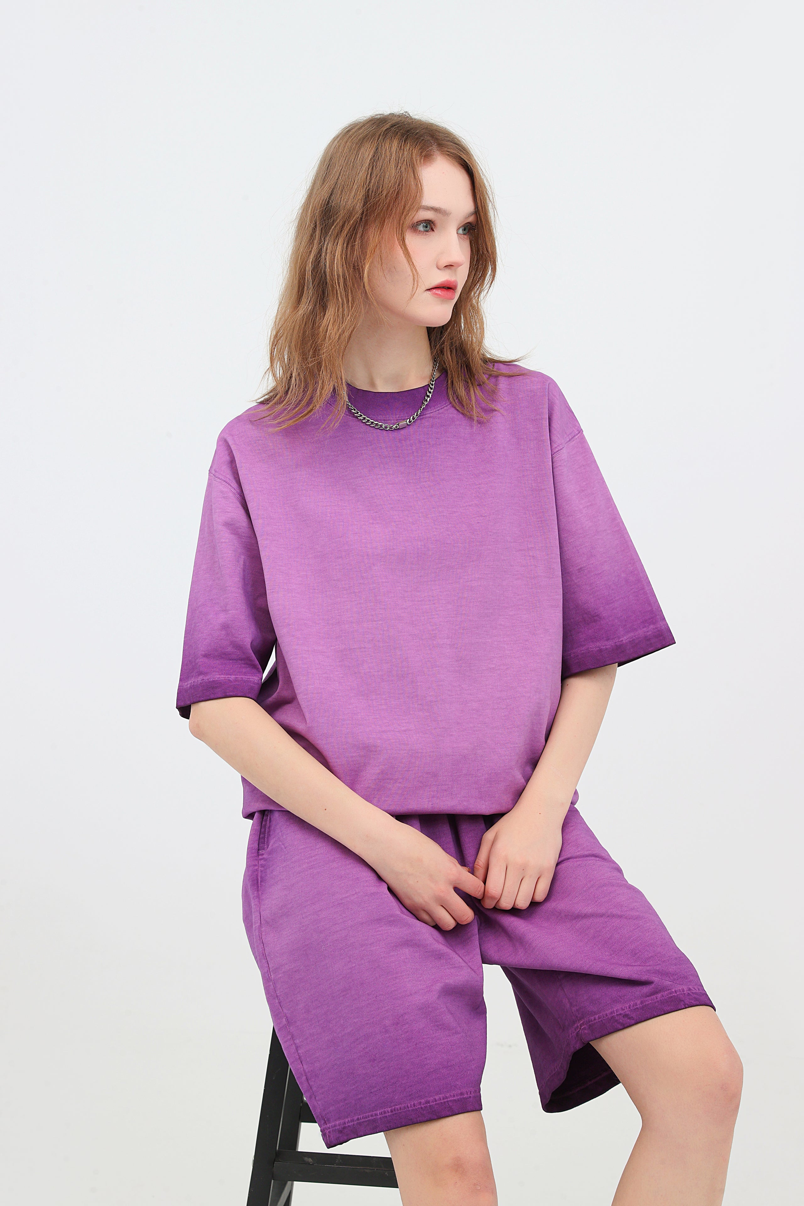 230GSM Ombre Washed Tee - Purple - Model View