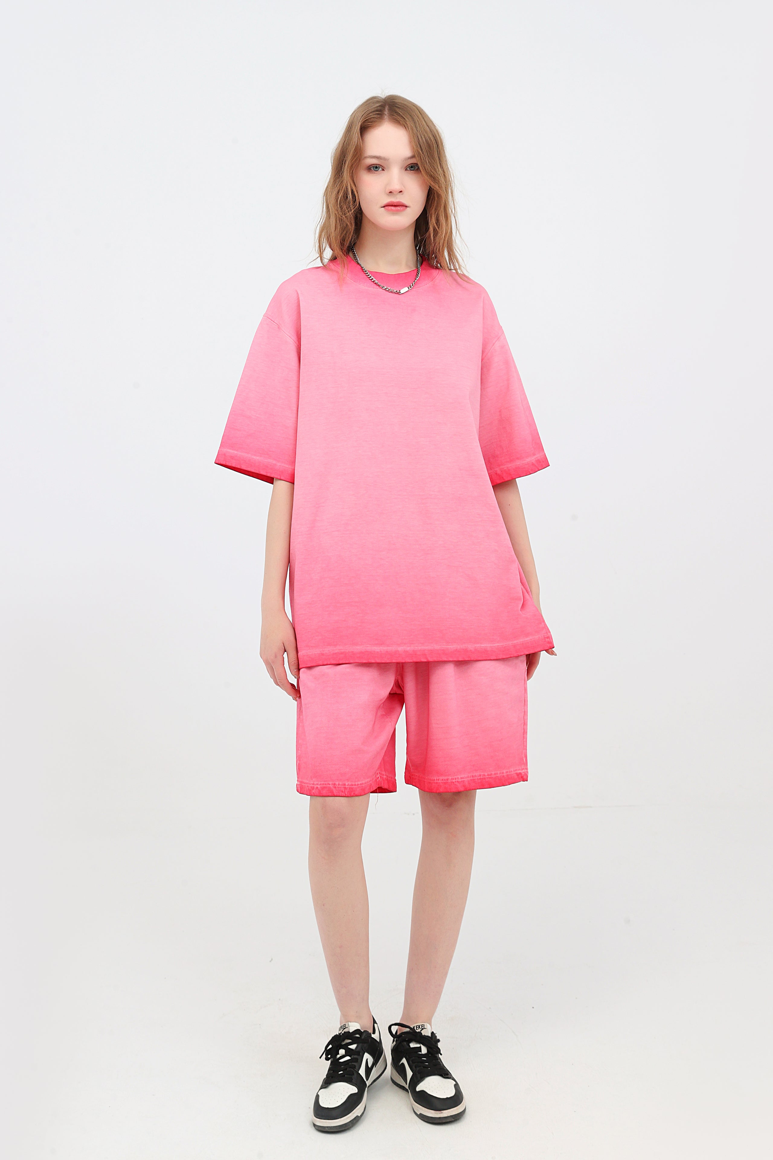 230GSM Ombre Washed Tee - Pink - Model View