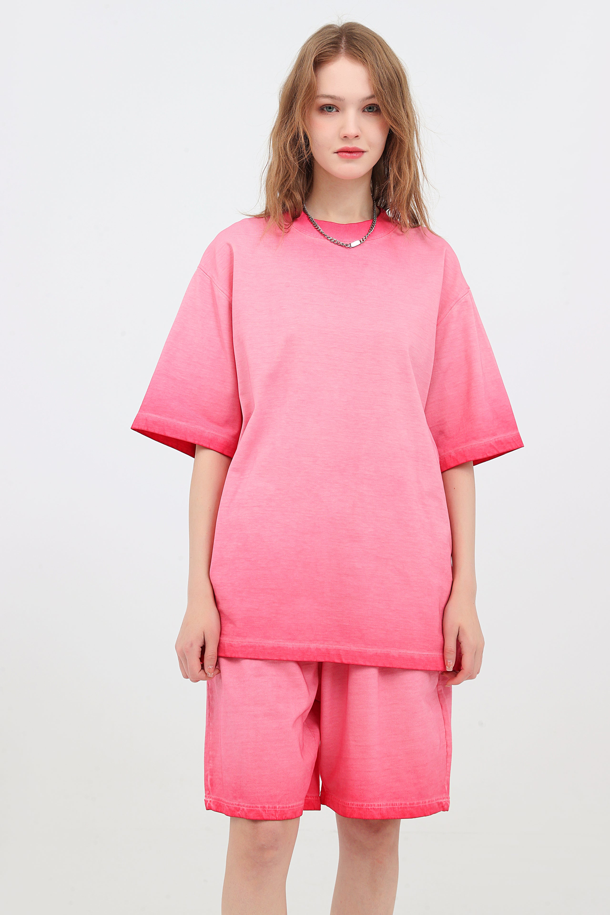 230GSM Ombre Washed Tee - Pink - Model View