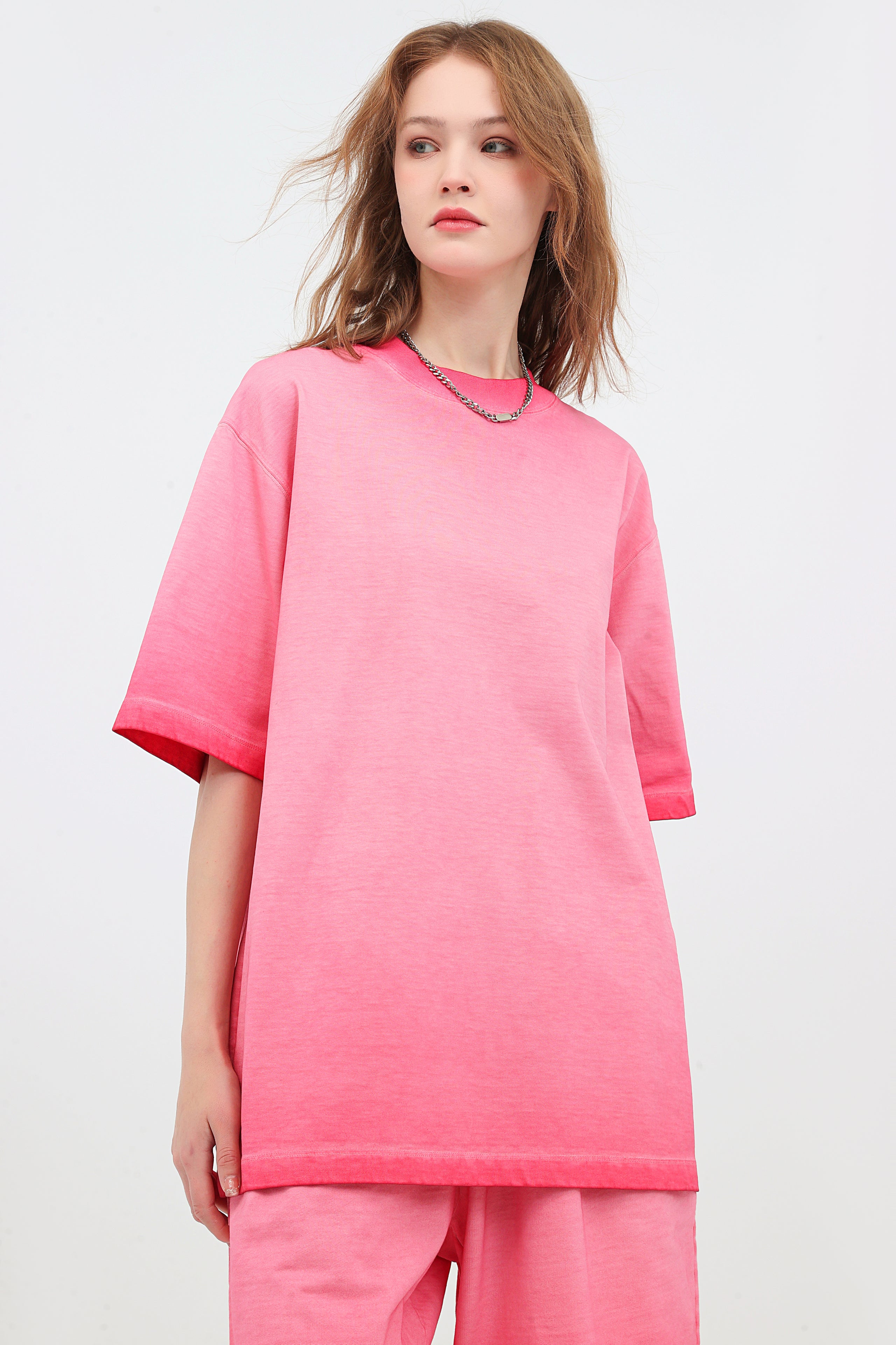 230GSM Ombre Washed Tee - Pink - Model View