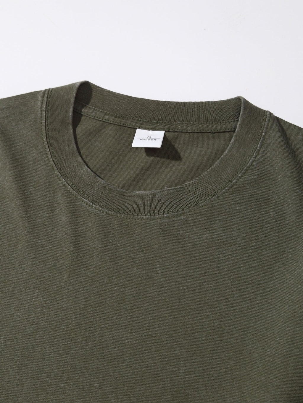 200GSM Vintage Snow Washed Tee - Navy Green Fabric, Stitching and Construction - Detail View