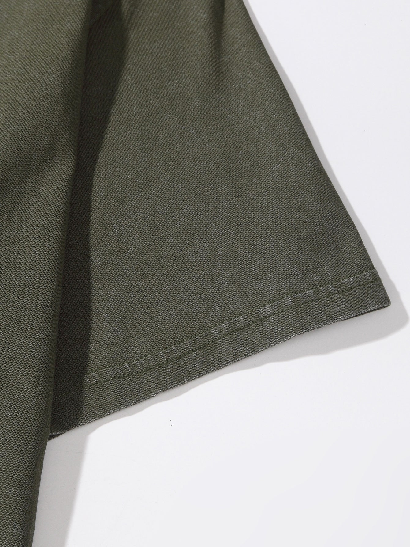 230GSM Vintage Snow Washed Tee - Navy Green Fabric, Stitching and Construction - Detail View