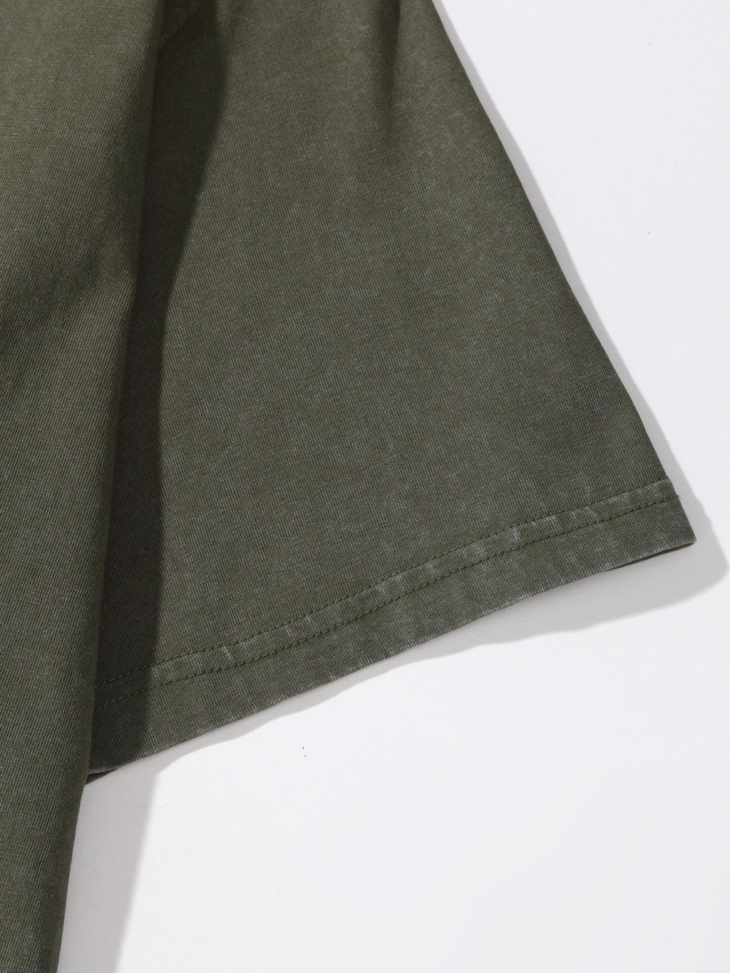 200GSM Vintage Snow Washed Tee - Navy Green Fabric, Stitching and Construction - Detail View